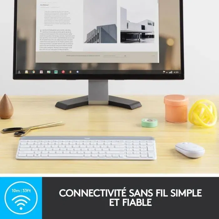 Logitech MK470 Slim Ensemble Clavier et Souris sans Fil Ultra-Mince et Silencieux AZERTY Blanc
