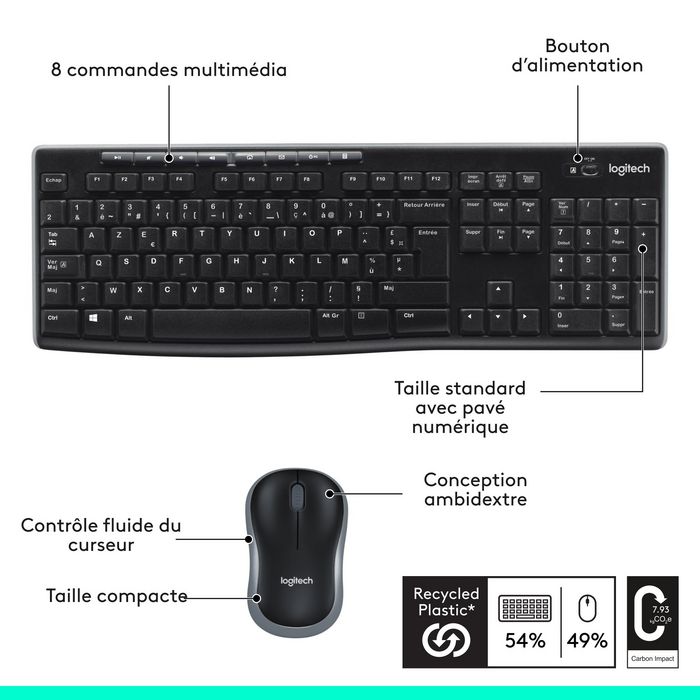 Logitech MK270 Combo clavier et souris sans fil AZERTY
