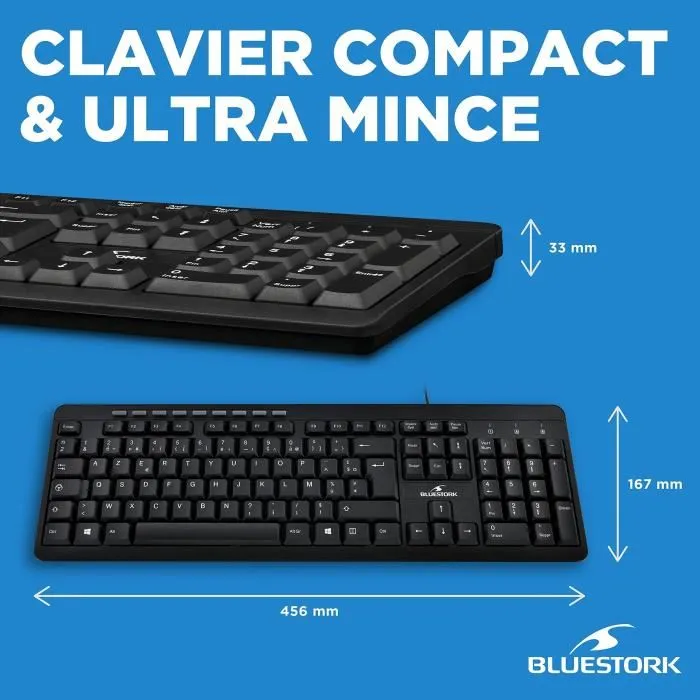 Bluestork Pack Clavier + Souris Filaire Multimédia Plug and Play Compatible Windows