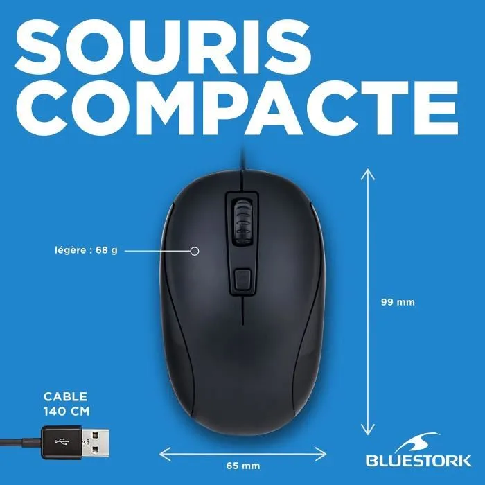 Bluestork Pack Clavier + Souris Filaire Multimédia Plug and Play Compatible Windows