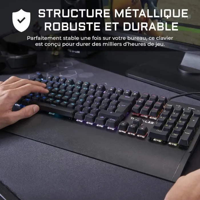 The G-Lab KEYZ CARBON Evolution - Clavier mécanique gaming avec switch bleu, rétroéclairage RGB, repose-poignet, AZERTY, filaire, noir
