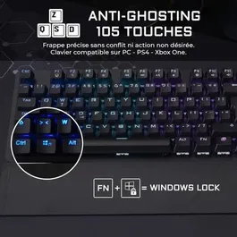 The G-Lab KEYZ CARBON Evolution - Clavier mécanique gaming avec switch bleu, rétroéclairage RGB, repose-poignet, AZERTY, filaire, noir