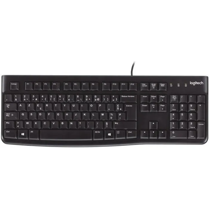 Logitech K120 Clavier USB Filaire pour le Bureau AZERTY Français Noir - Confortable et Silencieux Logitech K120 Clavier USB Filaire pour le Bureau AZERTY Français Noir - Confortable et Silencieux