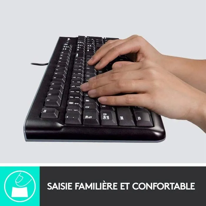 Logitech K120 Clavier USB Filaire pour le Bureau AZERTY Français Noir - Confortable et Silencieux Logitech K120 Clavier USB Filaire pour le Bureau AZERTY Français Noir - Confortable et Silencieux