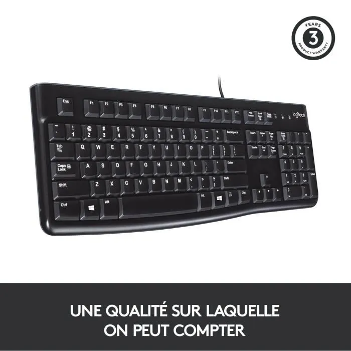 Logitech K120 Clavier USB Filaire pour le Bureau AZERTY Français Noir - Confortable et Silencieux Logitech K120 Clavier USB Filaire pour le Bureau AZERTY Français Noir - Confortable et Silencieux