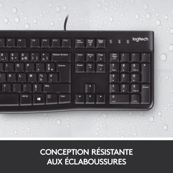 Logitech K120 Clavier USB Filaire pour le Bureau AZERTY Français Noir - Confortable et Silencieux Logitech K120 Clavier USB Filaire pour le Bureau AZERTY Français Noir - Confortable et Silencieux