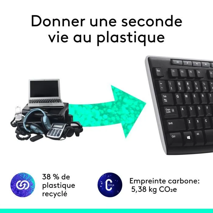 Logitech K270 - Clavier AZERTY sans fil Noir avec touches multimédia, résistant aux éclaboussures, pour Windows