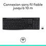 Logitech K270 - Clavier AZERTY sans fil Noir avec touches multimédia, résistant aux éclaboussures, pour Windows