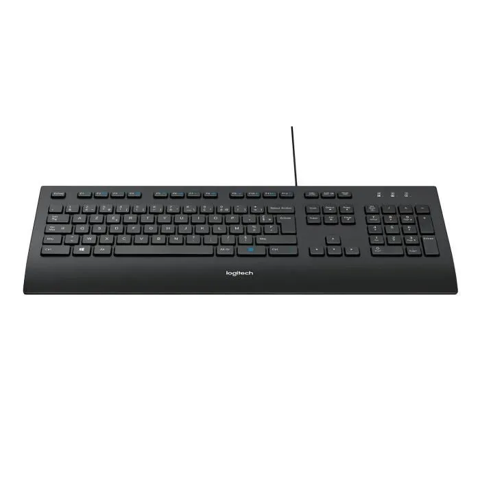 Logitech Clavier filaire K280E - AZERTY Noir - Coque renforcée, résistant aux éclaboussures, repose-poignets confortable, touches silencieuses et ultra-plates