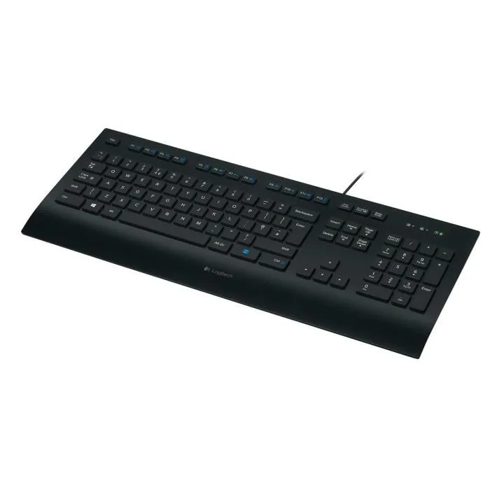 Logitech Clavier filaire K280E - AZERTY Noir - Coque renforcée, résistant aux éclaboussures, repose-poignets confortable, touches silencieuses et ultra-plates
