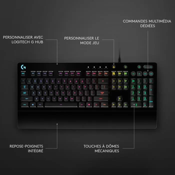 Logitech G G213 Prodigy - Clavier Gamer Filaire AZERTY Français - Rétroéclairage RGB - USB - Noir