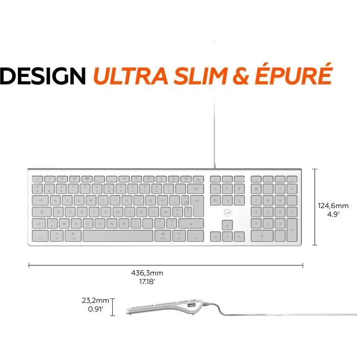 Mobility Lab ML304304 Clavier Touch Filaire Design avec 2 Ports USB pour Mac, AZERTY, Blanc et Argenté