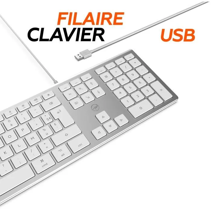 Mobility Lab ML304304 Clavier Touch Filaire Design avec 2 Ports USB pour Mac, AZERTY, Blanc et Argenté