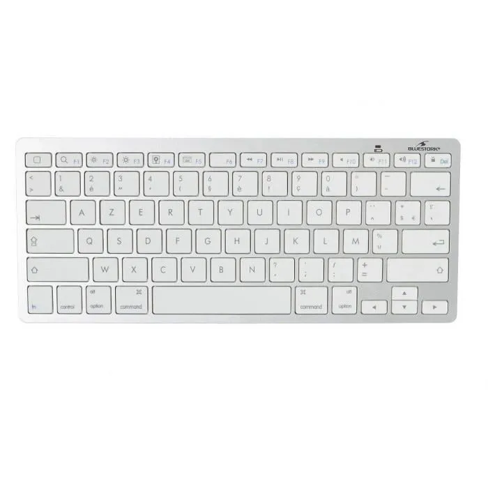 Bluestork Clavier Sans Fil Bluetooth MINI-MAC Compact Rechargeable pour Mac iPad iPhone AZERTY - Blanc