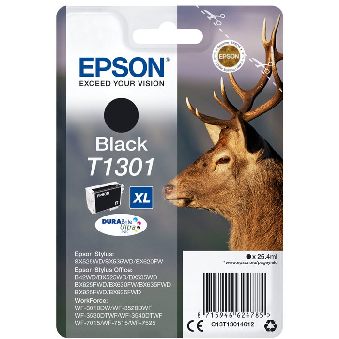 Epson T1301 Cartouche d'encre Noir XL (C13T13014012) de haute capacité Epson T1301 Cartouche d'encre Noir XL (C13T13014012) de haute capacité