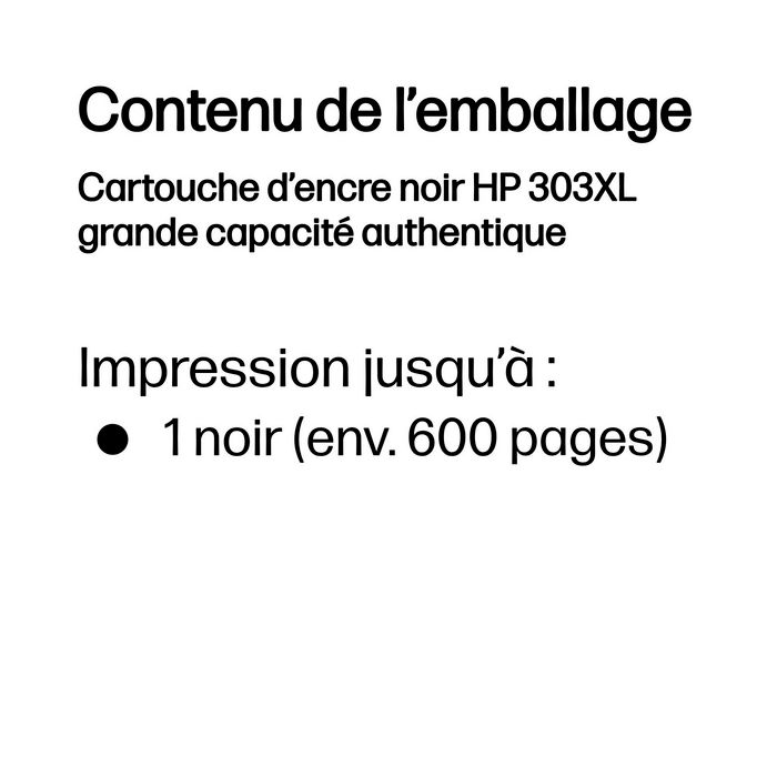HP Cartouche d'encre 303XL noire grande capacité (T6N04AE) de type original HP Cartouche d'encre 303XL noire grande capacité (T6N04AE) de type original