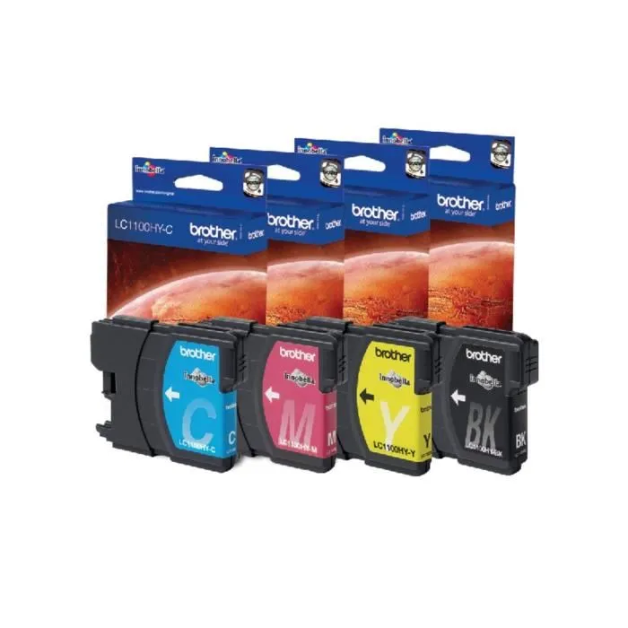 Brother Cartouches d'encre LC1100HY Multipack Haute Capacité 4 couleurs (Noire, Cyan, Magenta, Jaune) - Compatible DCP-6690CW, MFC-5890CN/6490CW/6890CDW