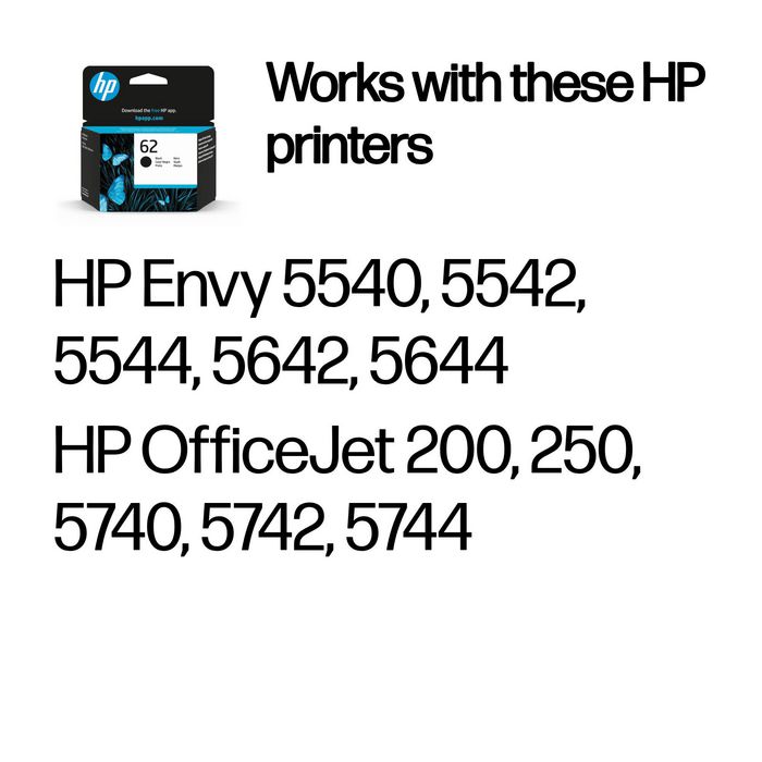 HP Cartouche d'encre authentique Noir HP 62 pour imprimantes ENVY, OfficeJet (env. 200 pages)