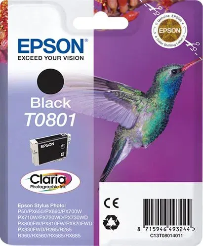 Epson Cartouche d'encre noir T0801 Colibri C13T08014011 - Compatible - 7.4 ml - Encre Claria Photographic Epson Cartouche d'encre noir T0801 Colibri C13T08014011 - Compatible - 7.4 ml - Encre Claria Photographic