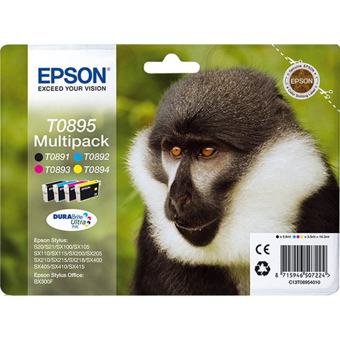 Epson C13T08954010 Multipack 4 Cartouches d'Encre Original Noir Cyan Magenta Jaune pour S20 Sx105 Epson C13T08954010 Multipack 4 Cartouches d'Encre Original Noir Cyan Magenta Jaune pour S20 Sx105