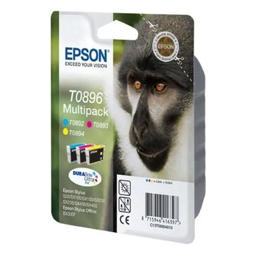 Epson Multipack T0896 Singe - Cartouches d'encre Cyan, Magenta, Jaune, Noir DURABrite Ultra - Réf. C13T08954010 Epson Multipack T0896 Singe - Cartouches d'encre Cyan, Magenta, Jaune, Noir DURABrite Ultra - Réf. C13T08954010