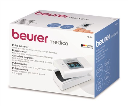 Beurer PO-35 Pulsioximètre - Oxymètre de Pouls Portable pour Mesure de la Saturation en Oxygène (SpO2) et Fréquence Cardiaque avec Alarme et Étui