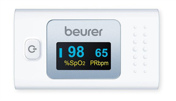 Beurer PO-35 Pulsioximètre - Oxymètre de Pouls Portable pour Mesure de la Saturation en Oxygène (SpO2) et Fréquence Cardiaque avec Alarme et Étui
