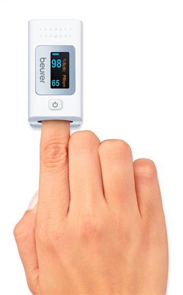 Beurer PO-35 Pulsioximètre - Oxymètre de Pouls Portable pour Mesure de la Saturation en Oxygène (SpO2) et Fréquence Cardiaque avec Alarme et Étui