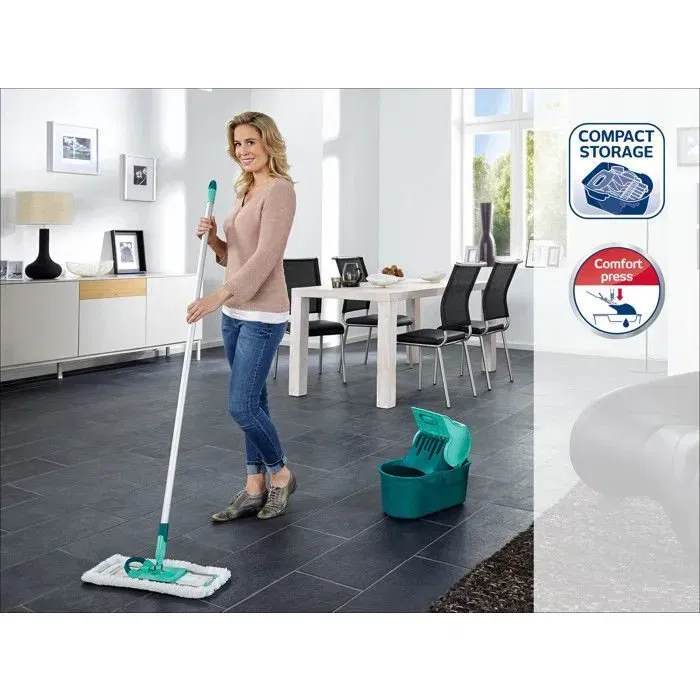 Leifheit Seau Essoreur Profi Compact 55080 - Essore-Housse 8 Litres Compatible avec Serpillère/Lave-Sol Leifheit Profi XL - Turquoise