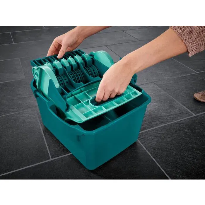 Leifheit Seau Essoreur Profi Compact 55080 - Essore-Housse 8 Litres Compatible avec Serpillère/Lave-Sol Leifheit Profi XL - Turquoise