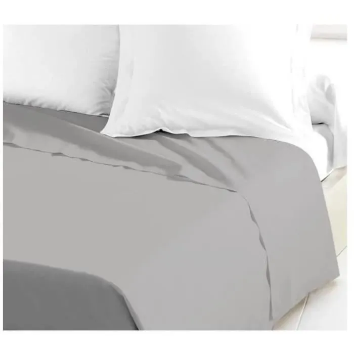 Lovely Home Drap plat 100% coton 180x290 cm pour lit 1 personne - Gris clair - Tissé serré - Certifié Oeko-Tex Standard 100
