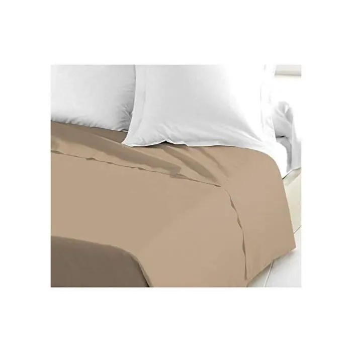 Lovely Home Drap plat 100% coton 180 cm x 290 cm beige pour 1 personne