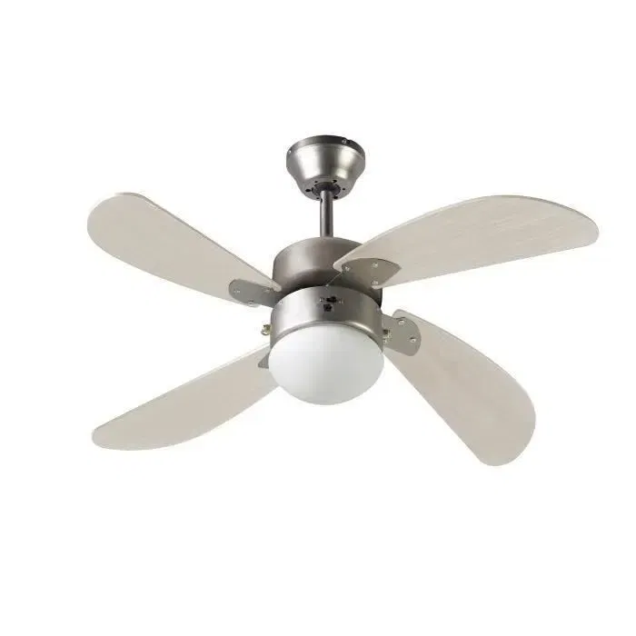 Farelek Bermudes 107 cm Ventilateur de plafond réversible 4 pales chêne clair avec éclairage 1 globe 60W E27 - 112423 Farelek Bermudes 107 cm Ventilateur de plafond réversible 4 pales chêne clair avec éclairage 1 globe 60W E27 - 112423
