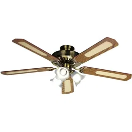 Farelek Baléares - Ventilateur de plafond réversible avec éclairage, Ø 132 cm, 5 pales noyer cannées, 3 tulipes E27 60W