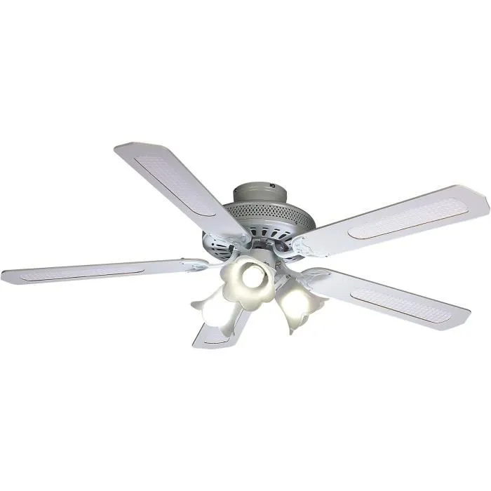 Farelek Baleares Ventilateur de Plafond Réversible Ø 132 cm - 5 Pales Blanches/Cannées avec Éclairage 3 Tulipes E27 60W Farelek Baleares Ventilateur de Plafond Réversible Ø 132 cm - 5 Pales Blanches/Cannées avec Éclairage 3 Tulipes E27 60W