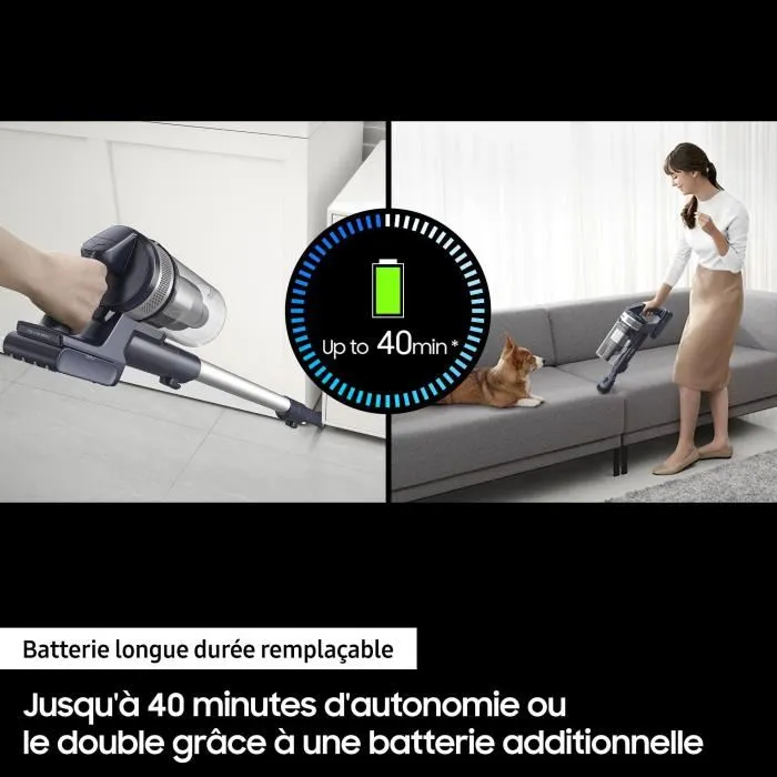 Samsung Jet 60 Turbo VS15A6031R4 - Aspirateur balai sans sac 150 AW - Filtration HEPA - Autonomie 40 min - Brosse Fit - Charge murale