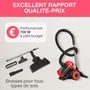 Oceanic VC10RBAX2 - Aspirateur traîneau sans sac, 700 W, 80 dB, filtre HEPA lavable, 3 L, couleur rouge - Avec 2 brosses