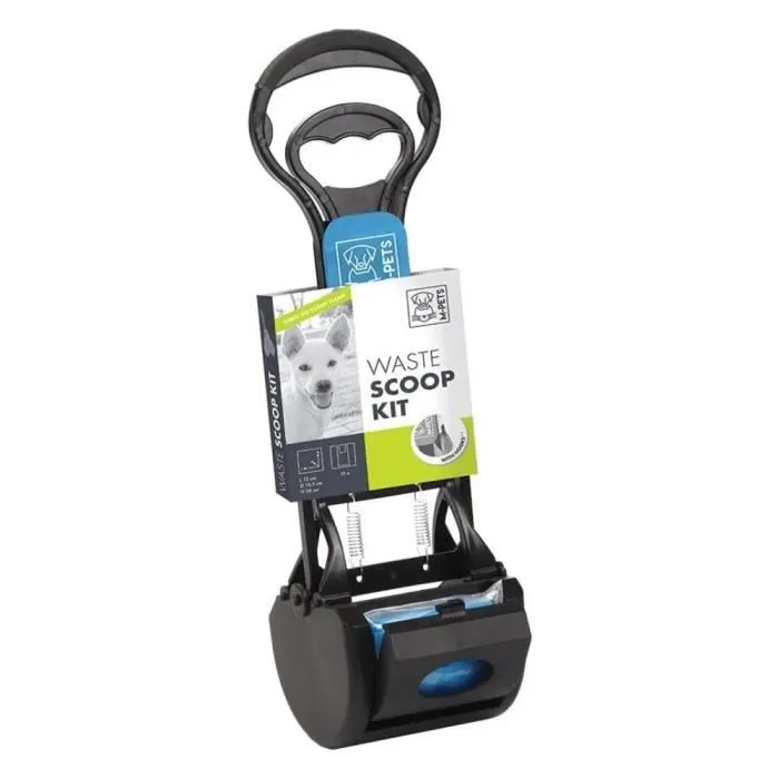 M-PETS Kit pelle à déjections Waste Scoop, 38 x 12 x 10.5 cm - Noir et bleu - Avec 10 sachets - Pour chien