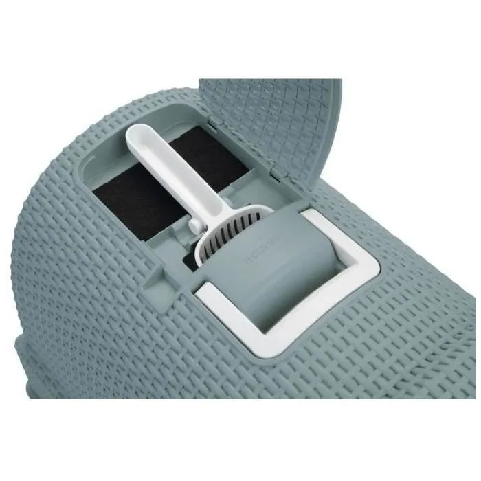 Curver Bac à litière pour chat avec système coulissant et filtre à charbon, couleur bleu gris, 51 x 38,5 x 39,5 cm