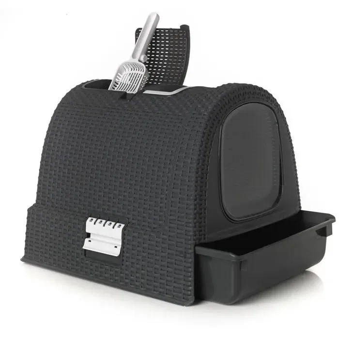 Curver - Bac à litière pour chats avec tiroir, anthracite - 51 x 38.5 x 39.5 cm