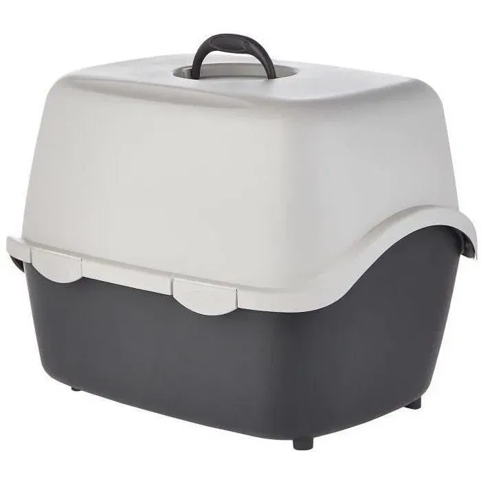 TRIXIE Vico - Bac à litière pour chat hermétique avec couvercle - 40 x 40 x 56 cm - Gris foncé et gris clair