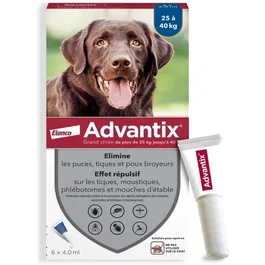Advantix Solution Antiparasitaire Grande Race 25 à 40 kg, 6 pipettes