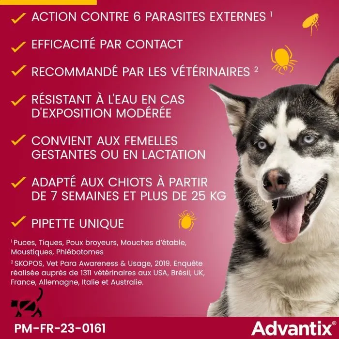 Advantix Solution Antiparasitaire Grande Race 25 à 40 kg, 6 pipettes