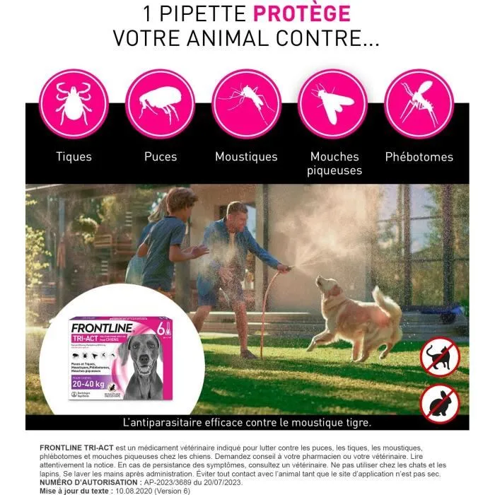 Frontline Tri-Act chien - Anti-puces anti-tiques - 20-40kg - 6 pipettes