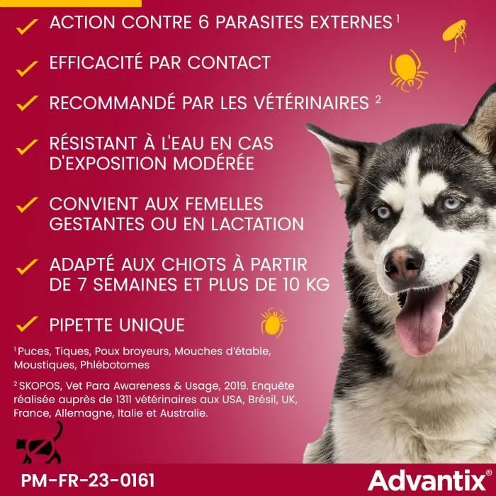 Advantix Solution Antiparasitaire Chien Race Moyenne 10 à 25kg, 6 pipettes