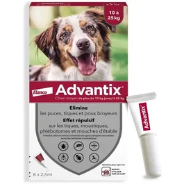 Advantix Solution Antiparasitaire Chien Race Moyenne 10 à 25kg, 6 pipettes