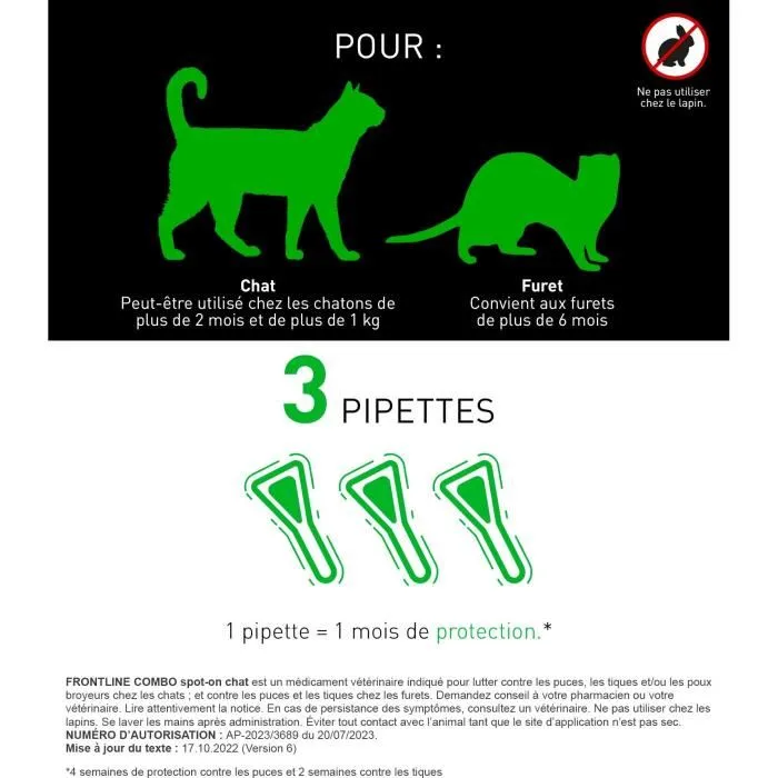 Frontline Combo Chat - Anti-puces et anti-tiques - 3 pipettes