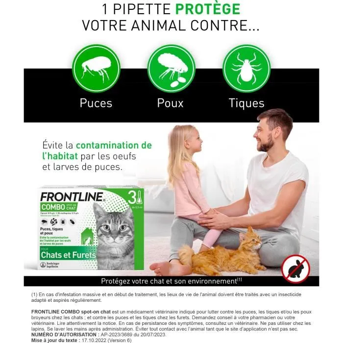 Frontline Combo Chat - Anti-puces et anti-tiques - 3 pipettes