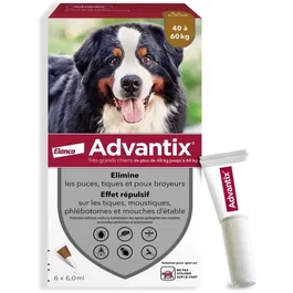 Advantix Solution Antiparasitaire Très Grande Race 40 à 60 kg, 6 pipettes
