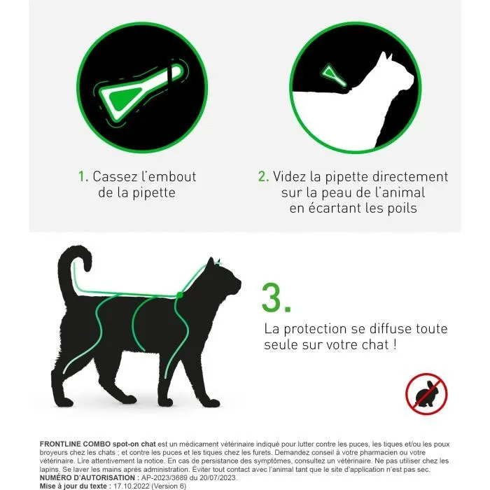 Frontline Combo Chat - 6 Pipettes Anti-Puces, Anti-Tiques et Anti-Poux Broyeurs avec S-Methoprene - Prévention de l'Infestation de l'Habitat - Pour Chats et Furets